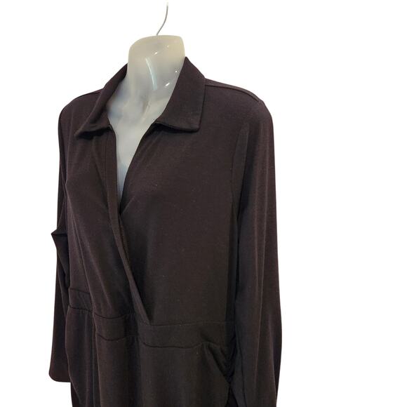 Torrid Black Ruched Side Long Sleeve Faux Wrap Party Midi Shirt Dress Size 2X - Picture 4 of 10